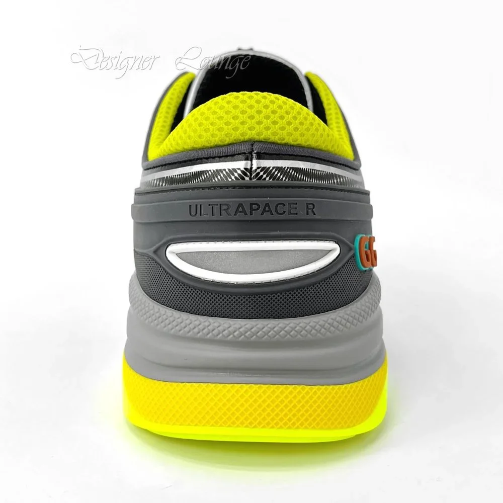 NEW GUCCI Ultrapace R GG Logo Men's Sneakers Yellow Grey 8 G / US 8.5 Authentic